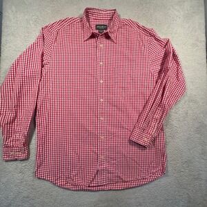Eddie Bauer Gingham Button Down Shirt Long Sleeve Tall L Red‎